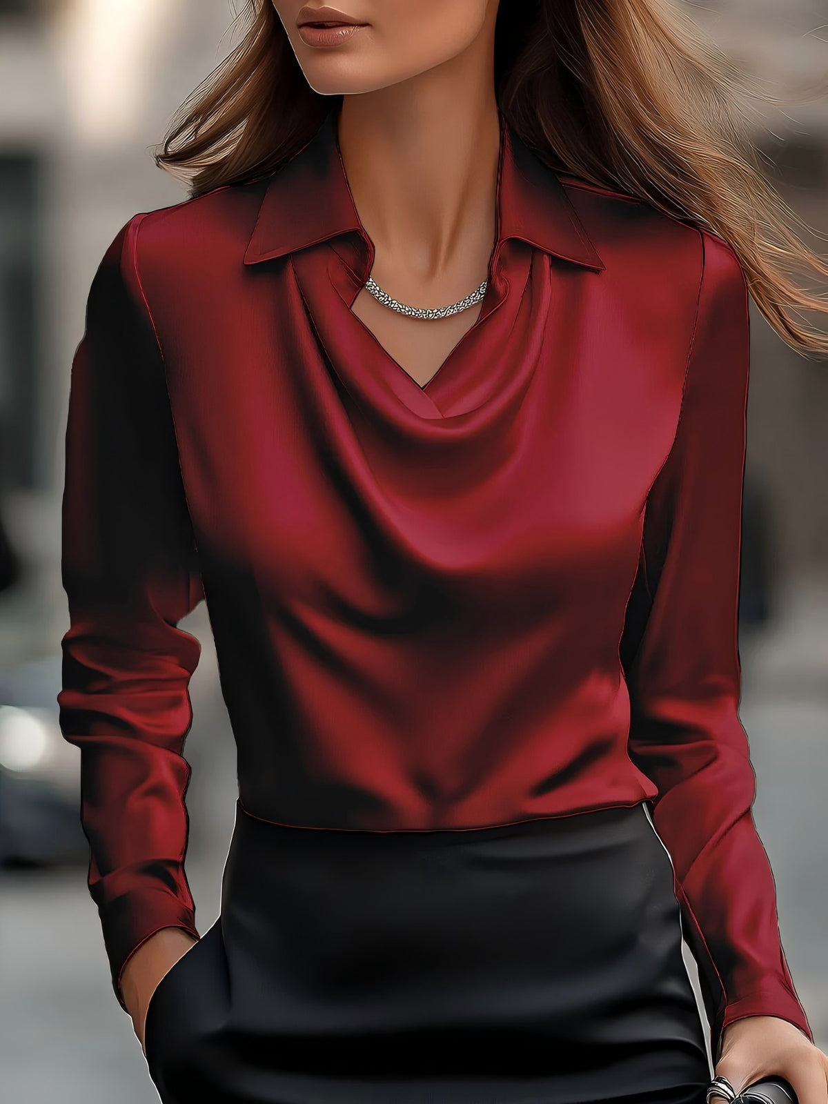 Women's Autumn Temperament Printed Simple Swing Collar Blouse