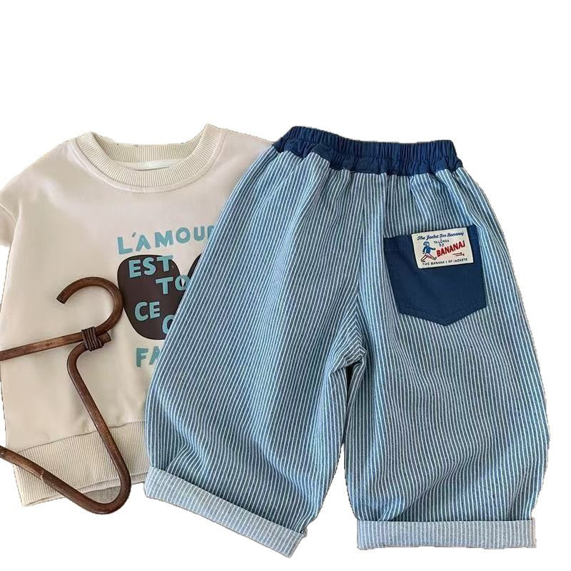 Children's Spring Cotton Striped Loose Harem Trousers Korean Style Baggy Children's Pants