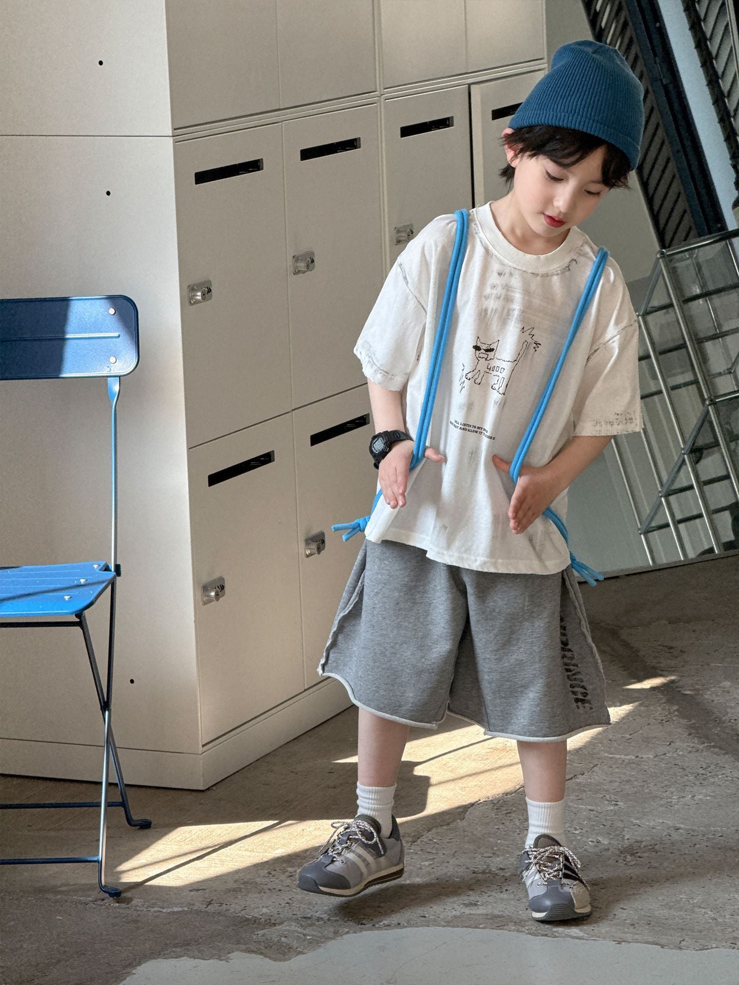 Children's Summer Korean Style Retro Street Short Sleeve Casual Trend Printed Children's T-shirt