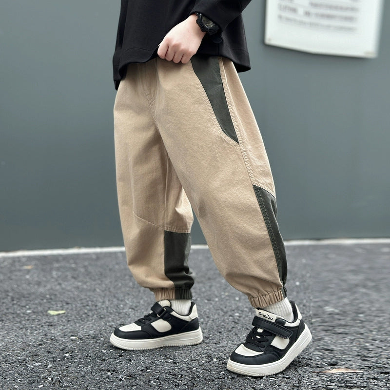 Children's Clothing Boys Cargo Boy's Sports Trousers Color Matching Green Children's Pants
