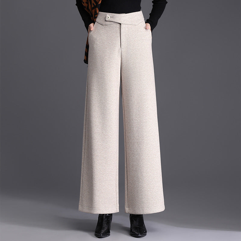 Women's Woolen High Waist Loose Temperament Trousers Casual Pants