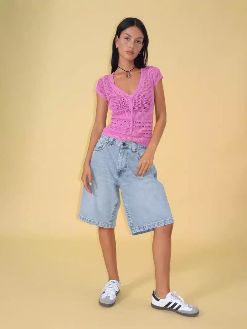 Unique Women's Loose Retro Denim Cropped Women's Jeans