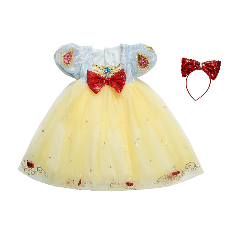Children's Princess Summer Western Style Little Sweet Puff Sleeve Tulle Children's Dress
