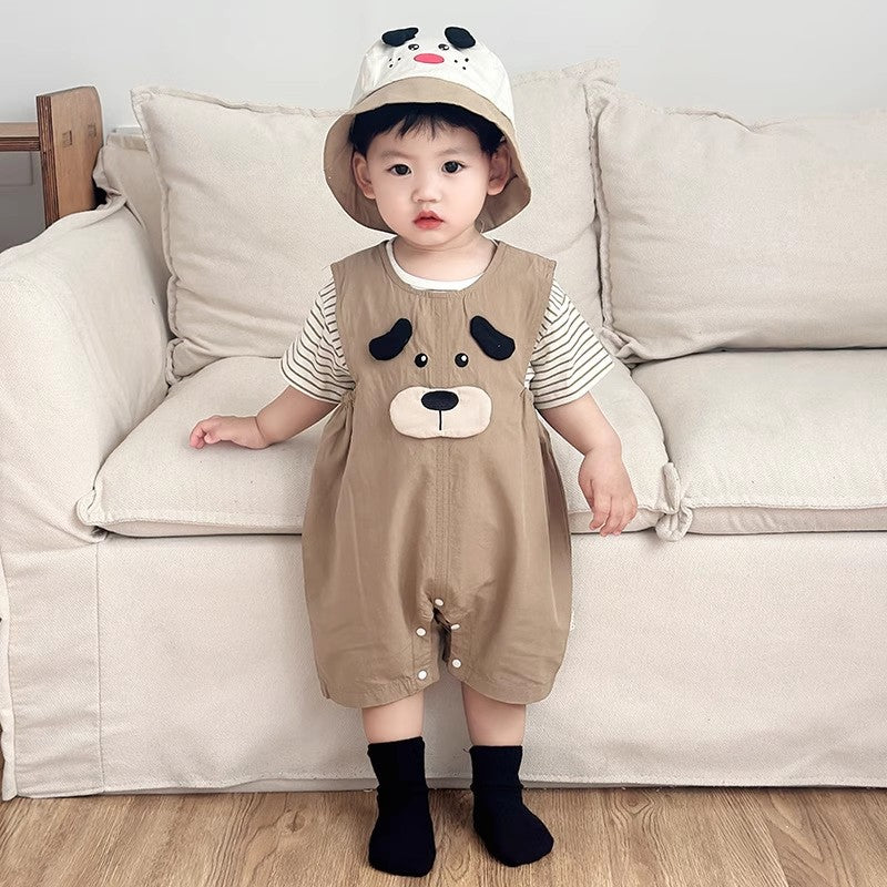 Summer Wear Boy Striped Short Sleeve Cute Suspender Pants Children's Suit