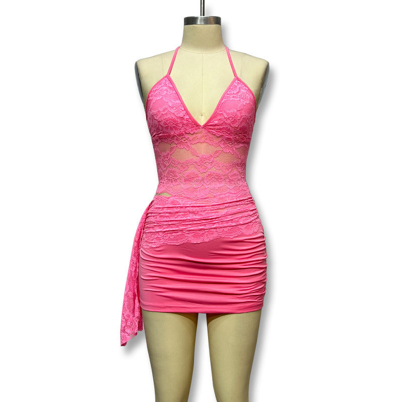 Women's Sexy Cutout Small Sling Lace Stitching Fashion Casual Suit