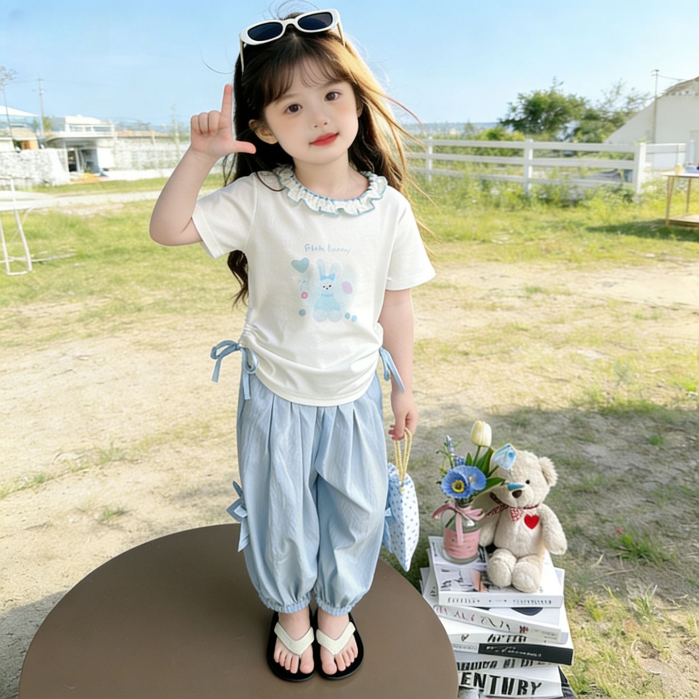 Summer Sweet Lace Collar Short-sleeved Trousers Little Two Piece Children's Suit