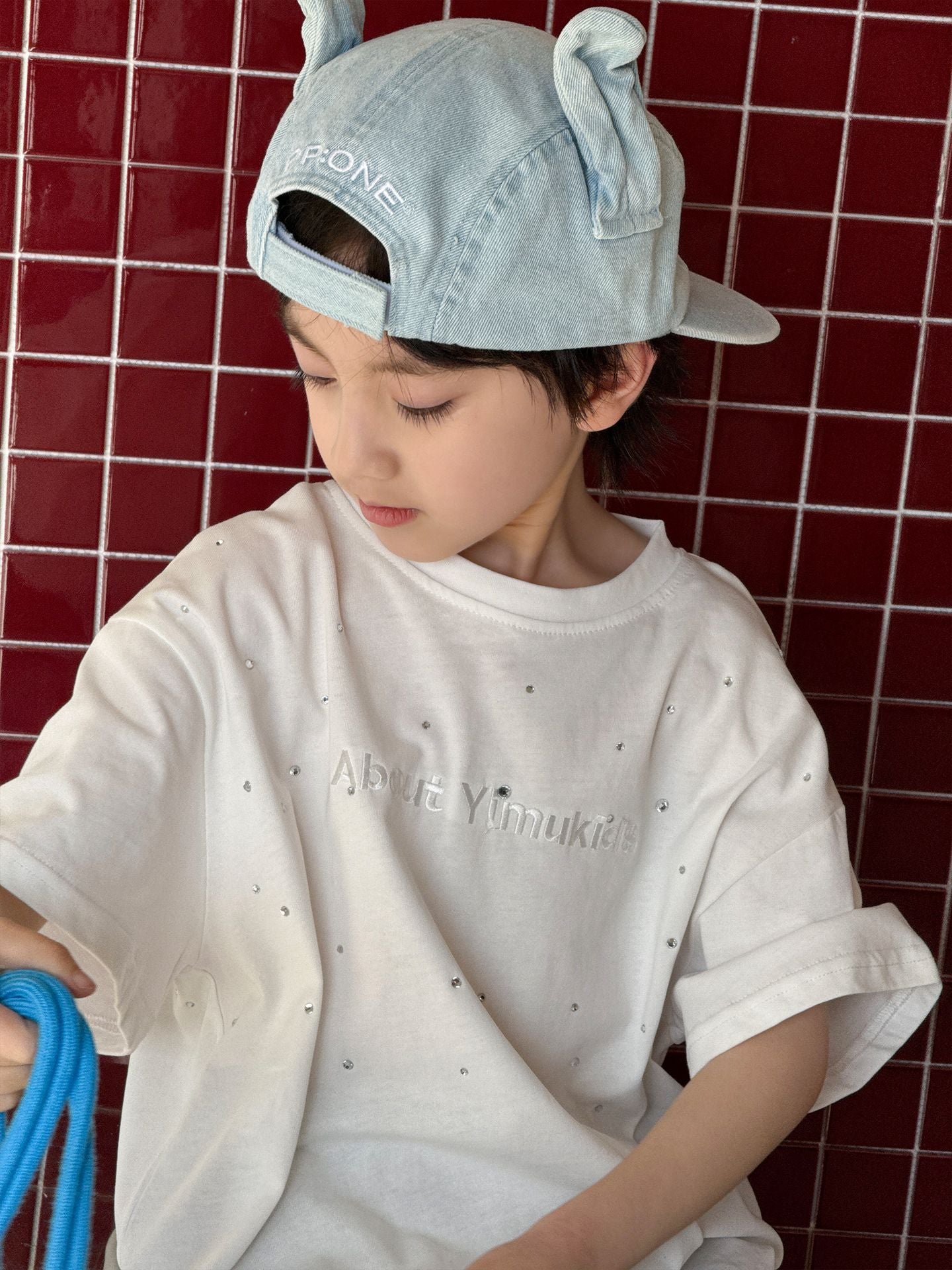 Children's Summer Trendy Top Hot Drilling Craft Round Neck Pullover Leisure Children's T-shirt
