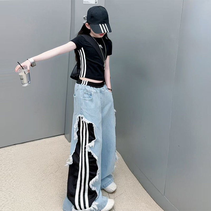 Children's Style Retro Jeans Thin Summer Medium Large Fashionable Children's Pants