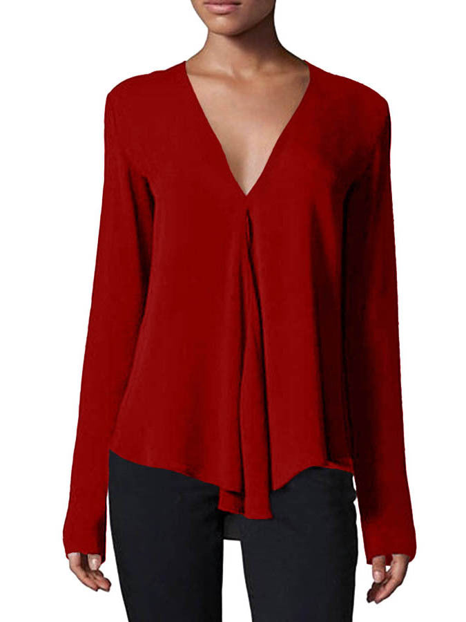 Women's Commuter Sleeve Solid Color Pullover Fashionable Lace Shirt, Chiffon Shirt