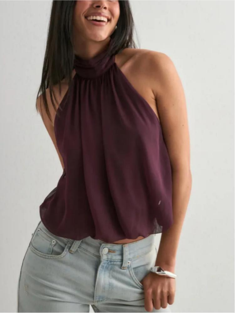 Solid Color Vacation Sexy Backless Halter Tops