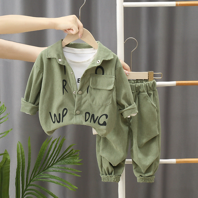 Children's Autumn Corduroy Letter Cardigan Long Sleeve Two-piece Children's Suit