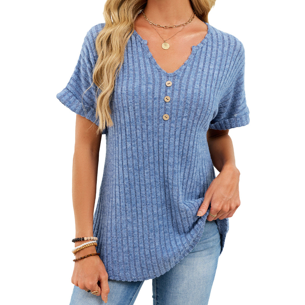 Solid Color Button Loose Sunken Stripe Shorts