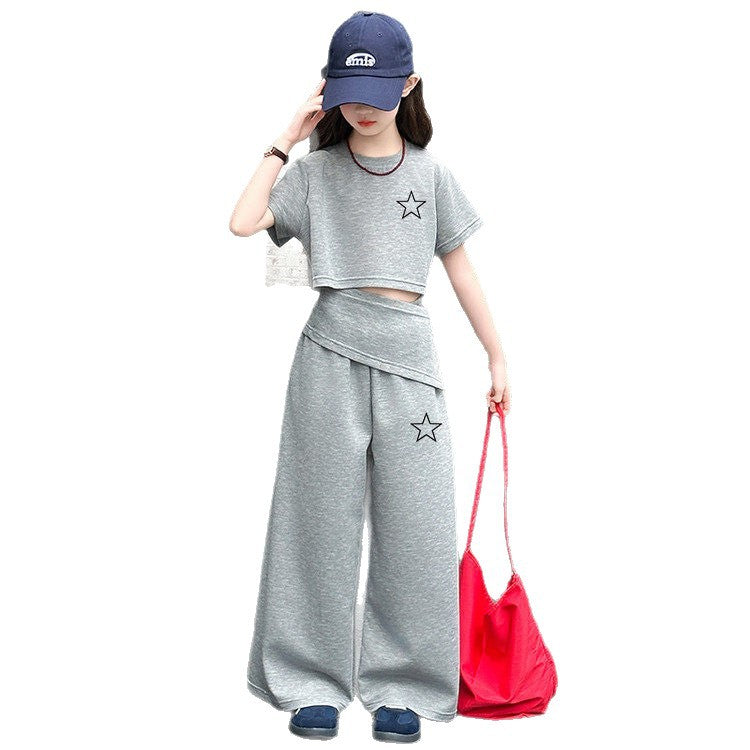 Middle Big Korean Style Summer Irregular Fashion Western Two-piece Casual Children's Suit