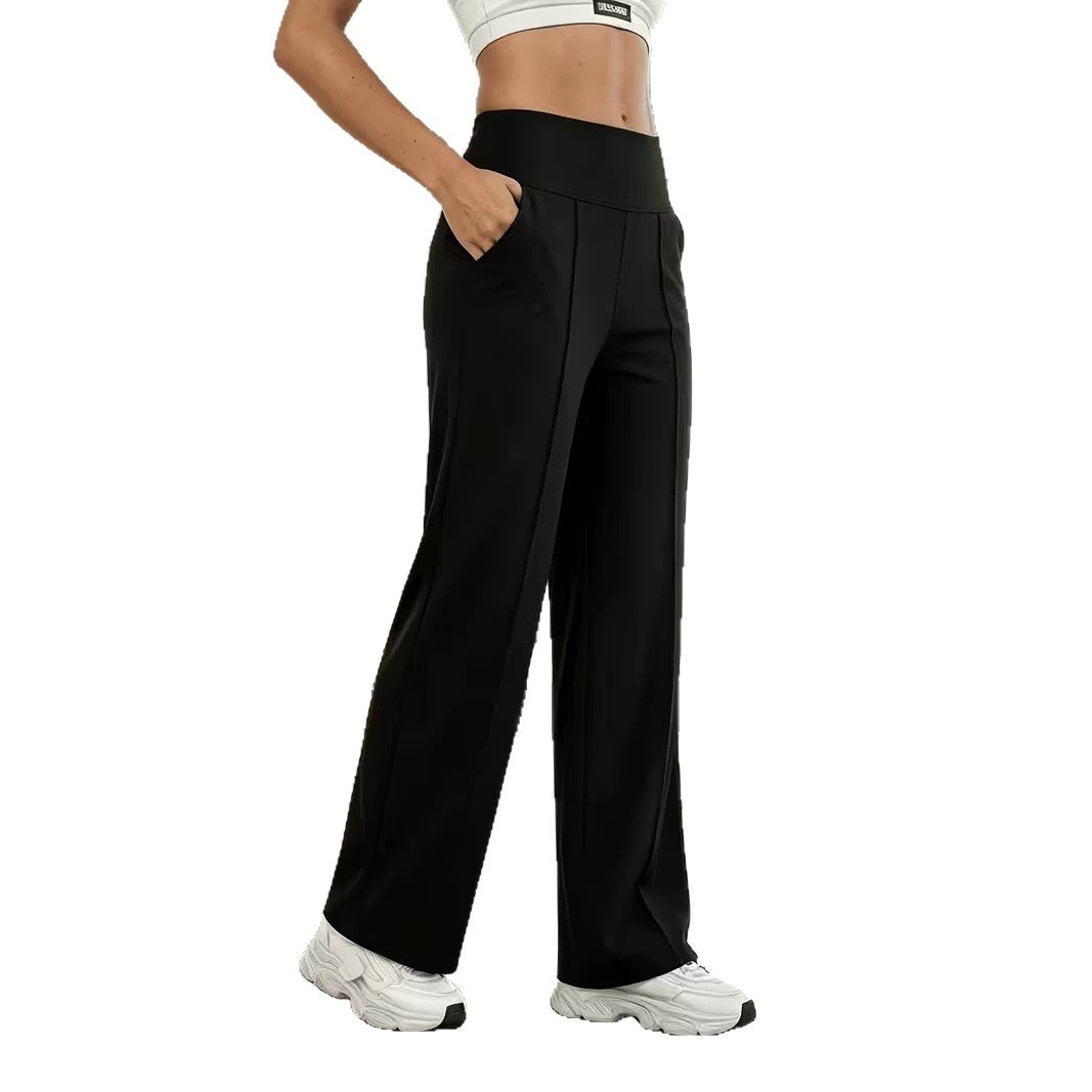High Waist Straight Slimming Pocket Trousers Casual Pants