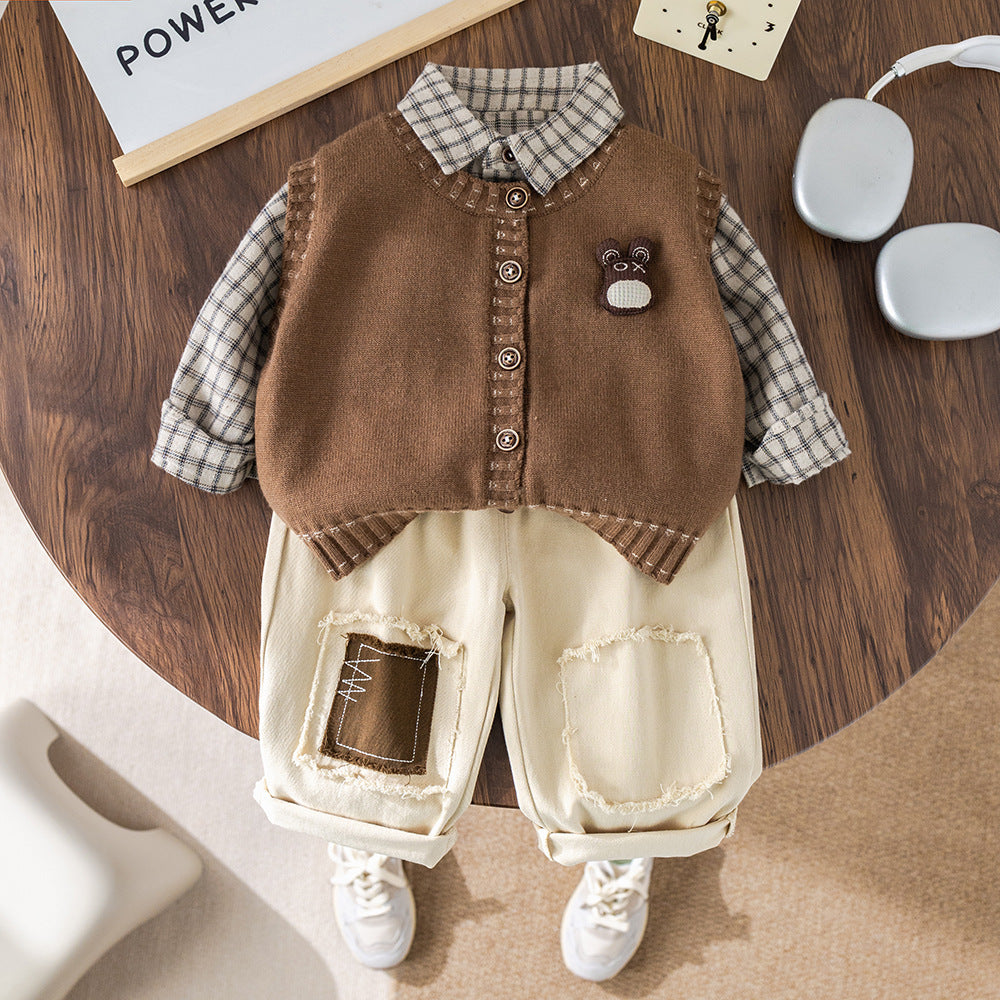 Children's Clothing Sweater Vest Cardigan Three-piece Fashion Children's Suit