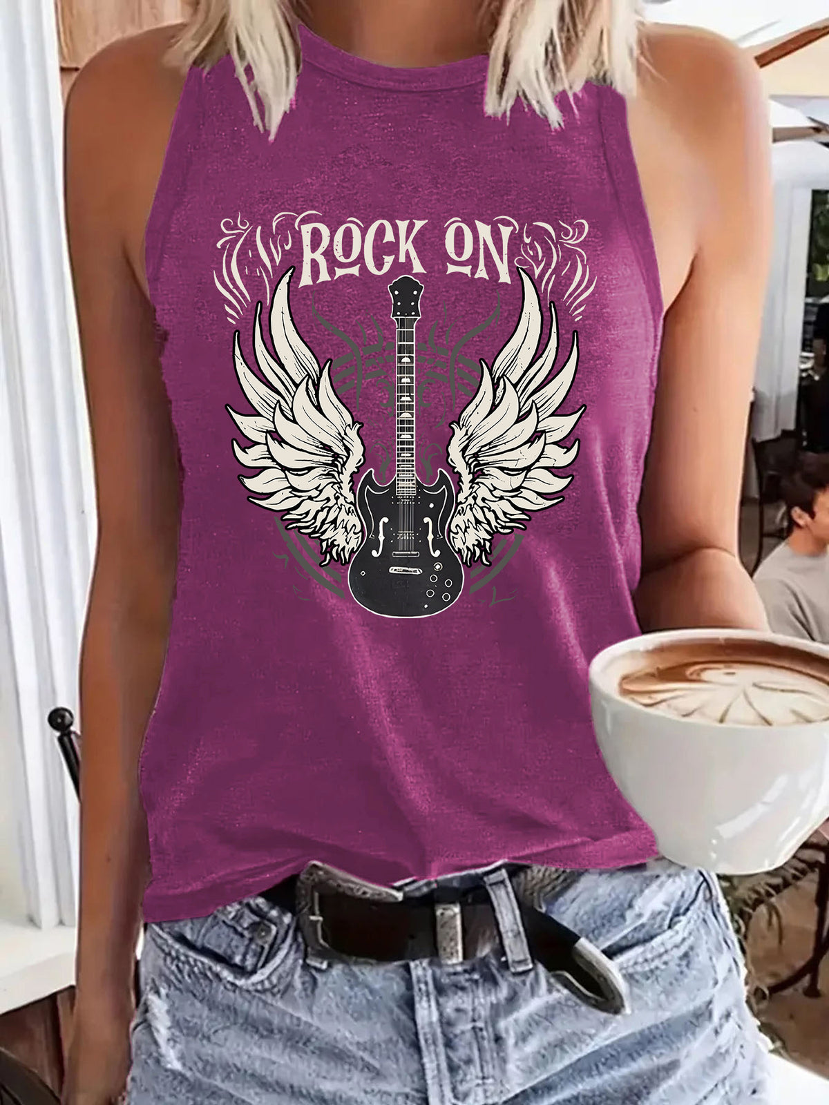 Women's Winged Guitar Printed Soft Large Tanks Small Vest/suspenders/tube Top