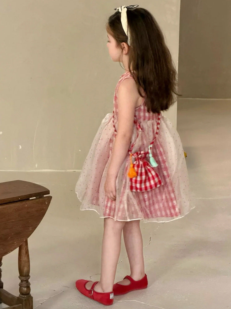 Summer Super Fairy Princess Vest Plaid Children's Dress
