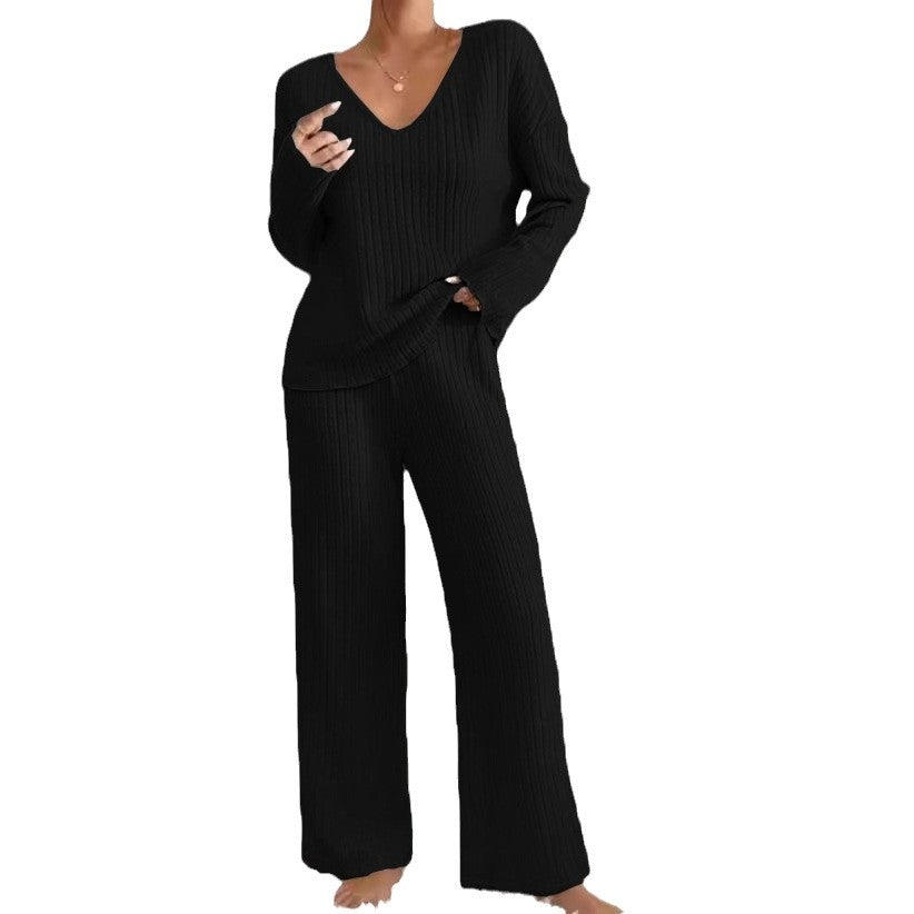 Women's Sunken Stripe Brushed Long Sleeve Loose Suits