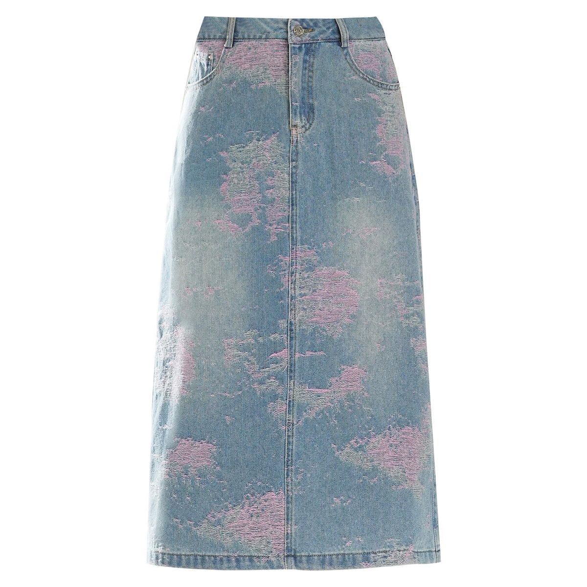 Women's Pink Purple Jacquard Embroidered Wide Leg Denim Design Skirts