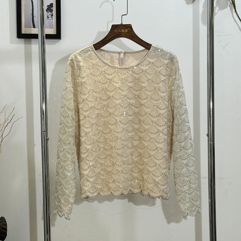 Fashion French Style Classic Mermaid Loose Long Sleeve Lace Shirt, Chiffon Shirt