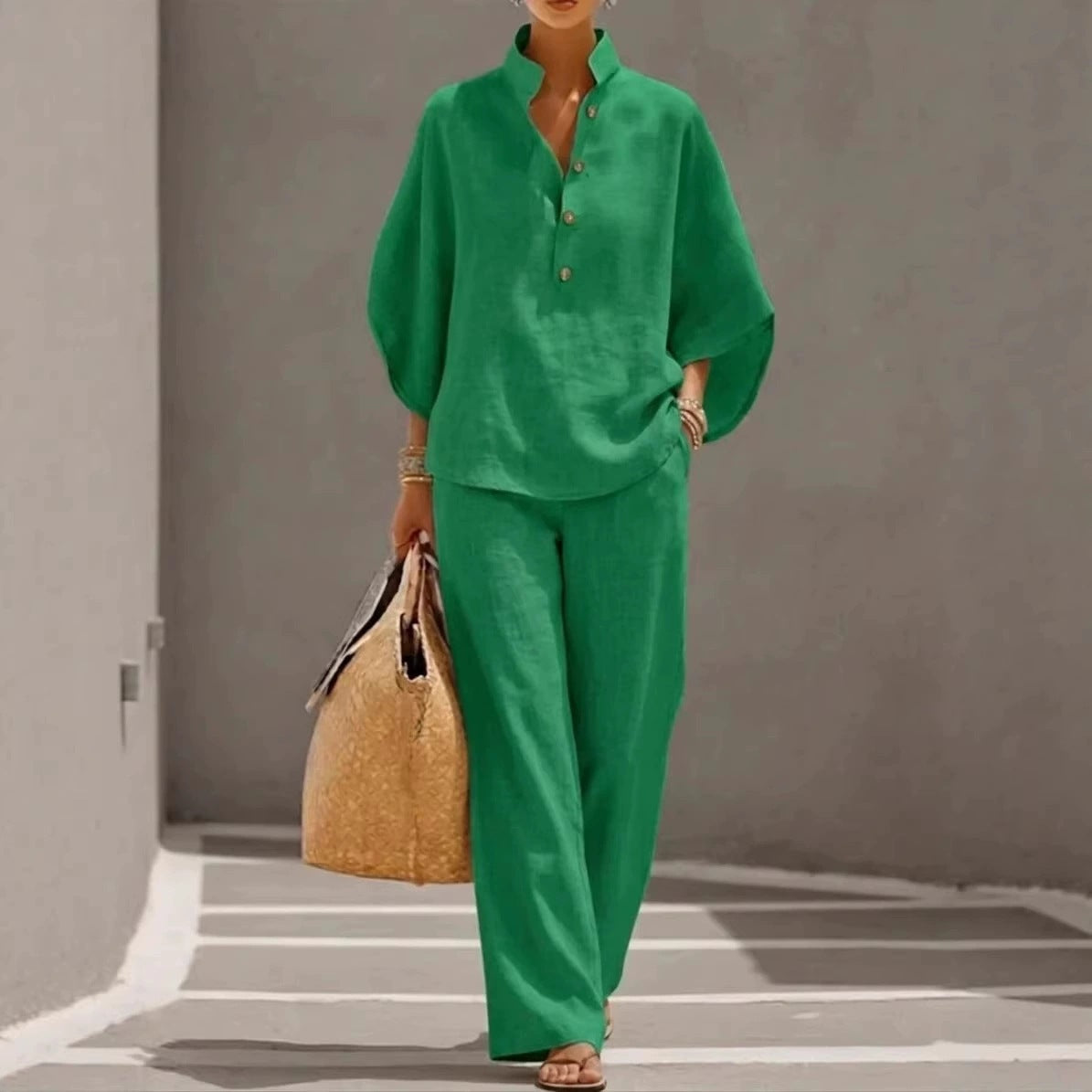 Women's Leisure Urban Cotton Linen Shirt Outfit Suits
