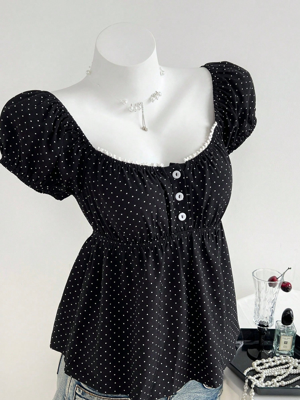 Summer Floral Edge Polka Dot Swing Fashionable Skirts