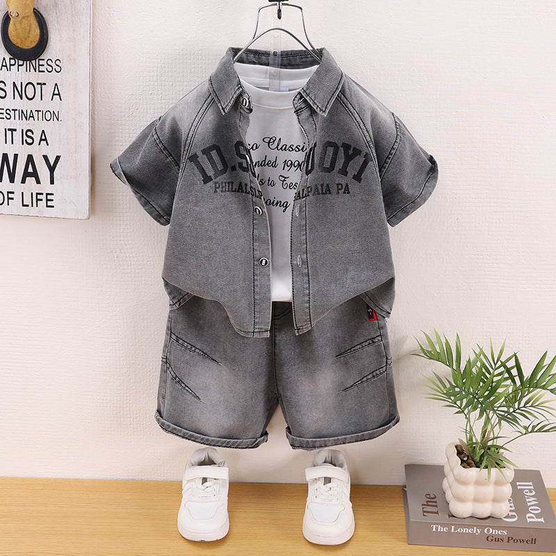 Fashion Clothes Thin Denim Short-sleeved Shorts Children's Suit