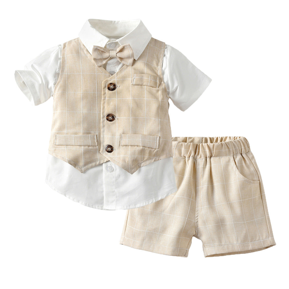 Men's & Children's Summer Striped Vest Short-sleeved Shirt Casual Shorts Three-piece Korean Children's Suit