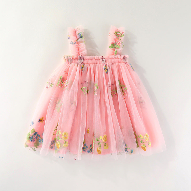 Children's Embroidery Tulle Skirt Suspender Flower Butterfly Children's Dress