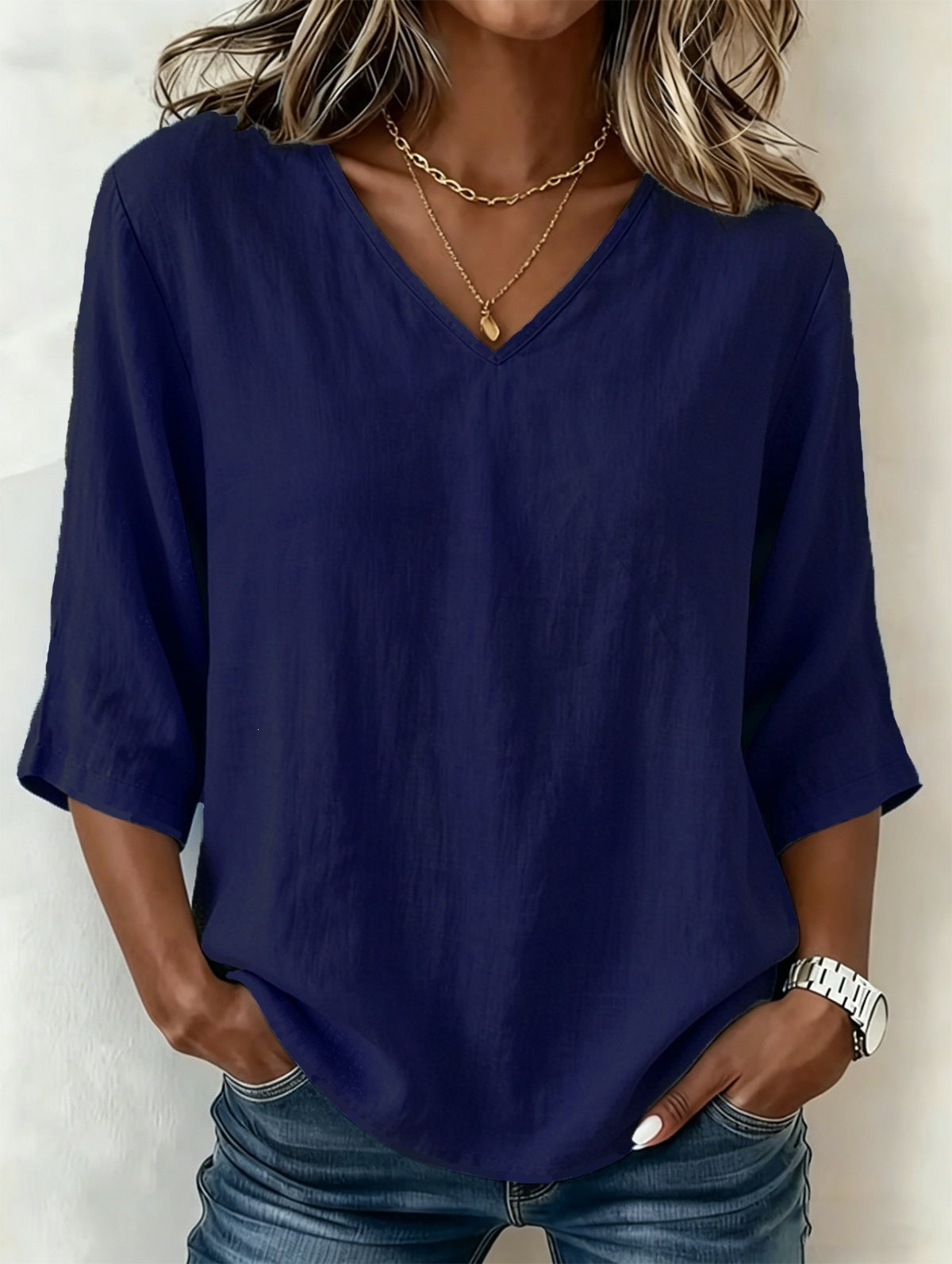 Women's Casual Loose Fashion Slub Cotton Blouse