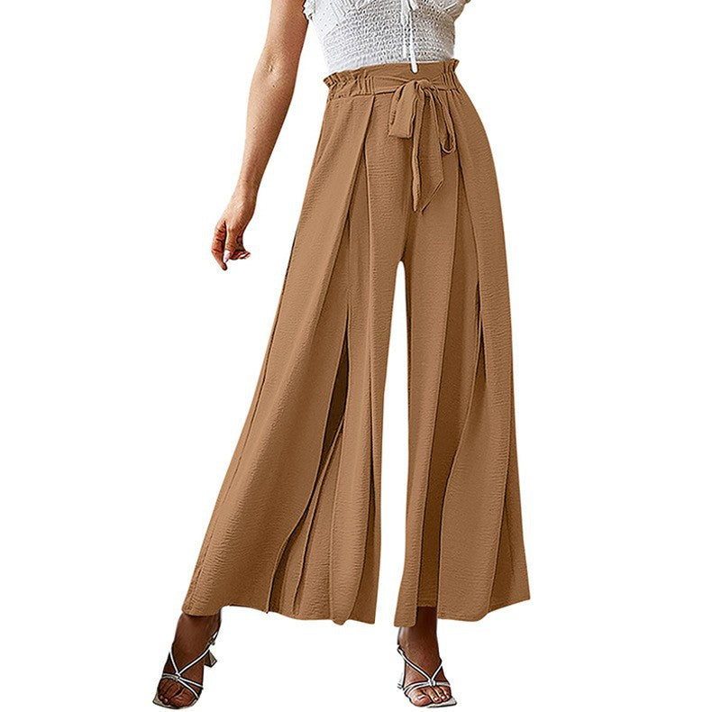 Women's Elegant Style Bowknot Loose High Waist Crimp Wide Casual Pants