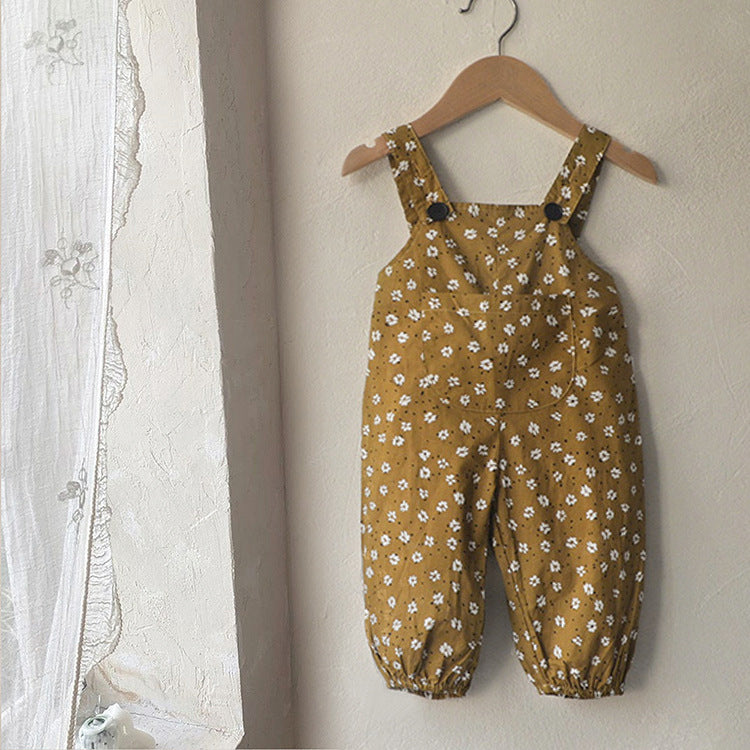 Children's Cotton Summer Clothing One-piece Pocket Floral Children's Pants