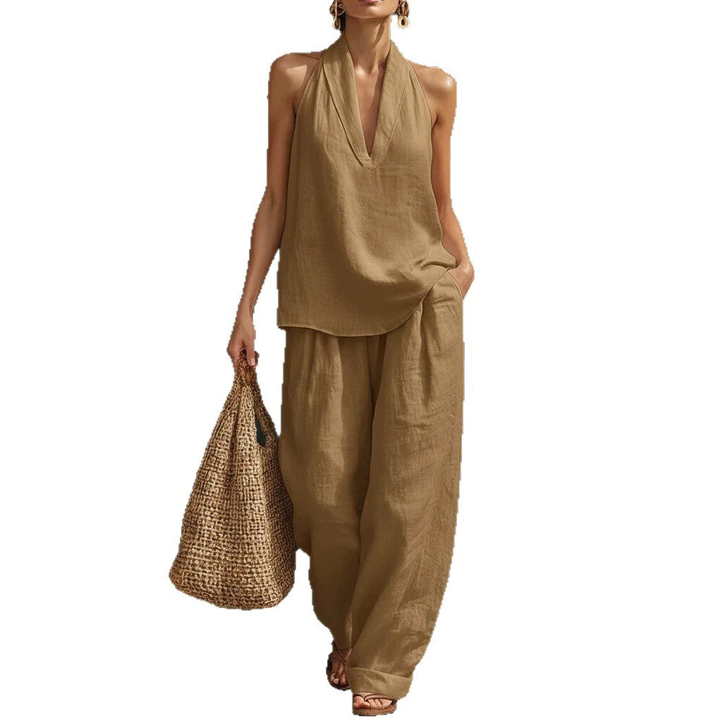 Women's Sleeveless Loose Shoulder Summer Two-piece Trendy Suits