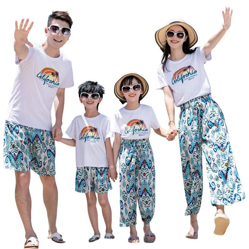 Family Three Or Four Clothes Travel Couple Cropped Straight Parent-child Outfit