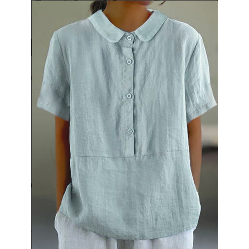 Women's Spring Fashion Casual Solid Color Cotton Blouse