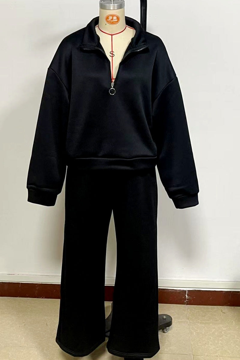 Women's Half Pullover Trousers Two-piece Set Loose Cardigans