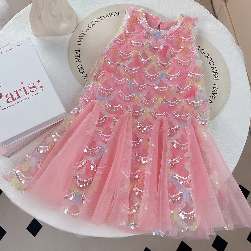 Children's Summer Mermaid Princess Medium Big Sequins Fishtail Children's Dress