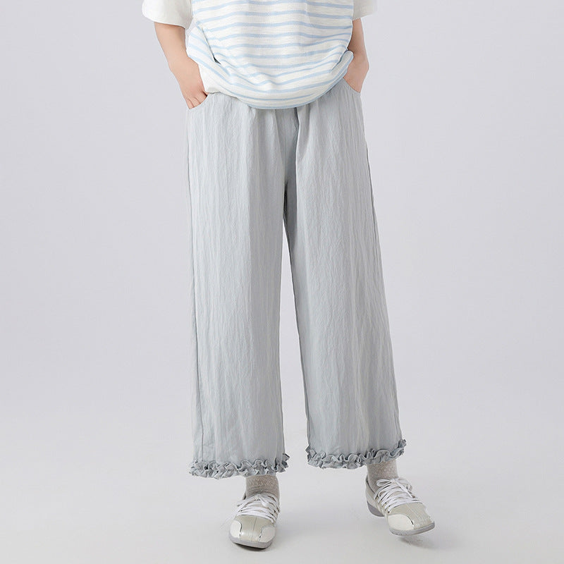 Junior High School Summer Thin Cropped Medium Big Large Size Children's Pants