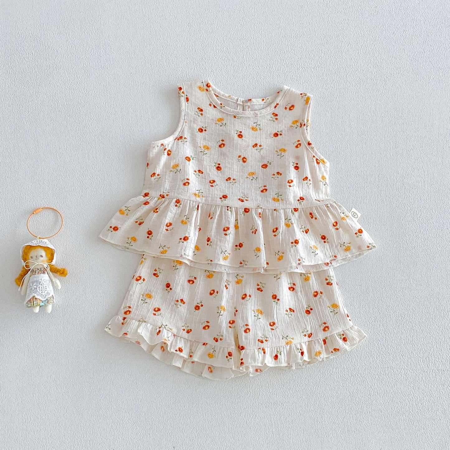 Full Printed Love Summer Korean Floral Doll Shirt Lace Shorts Children's Suit