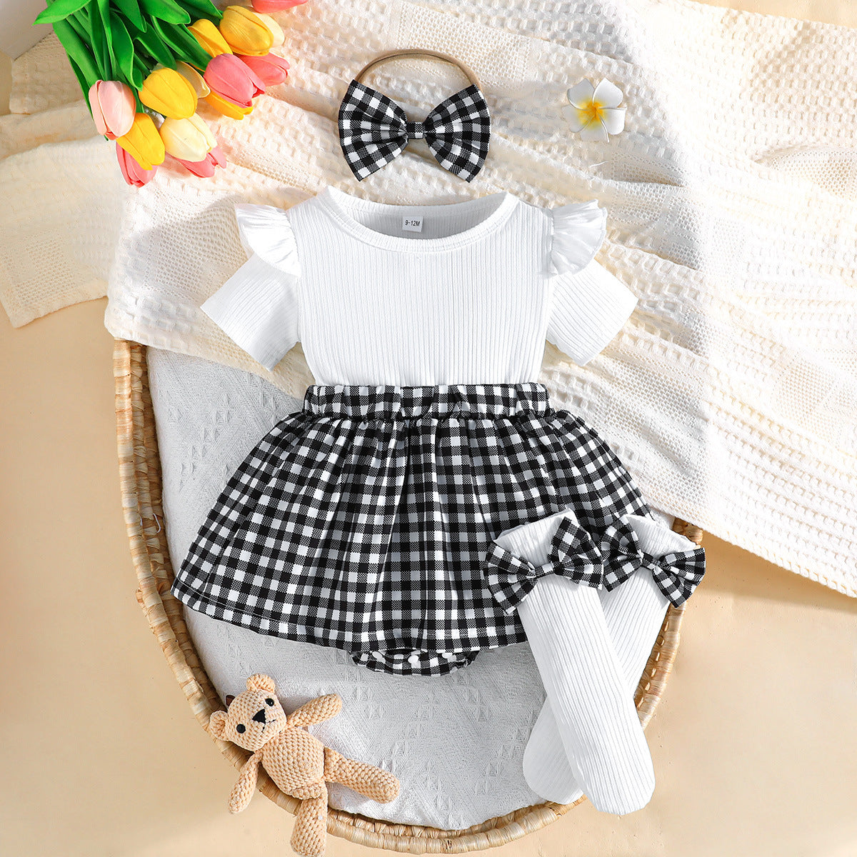 Sunken Stripe Flounced Sleeve Romper Same Color Jumpsuit, Climbing Suit