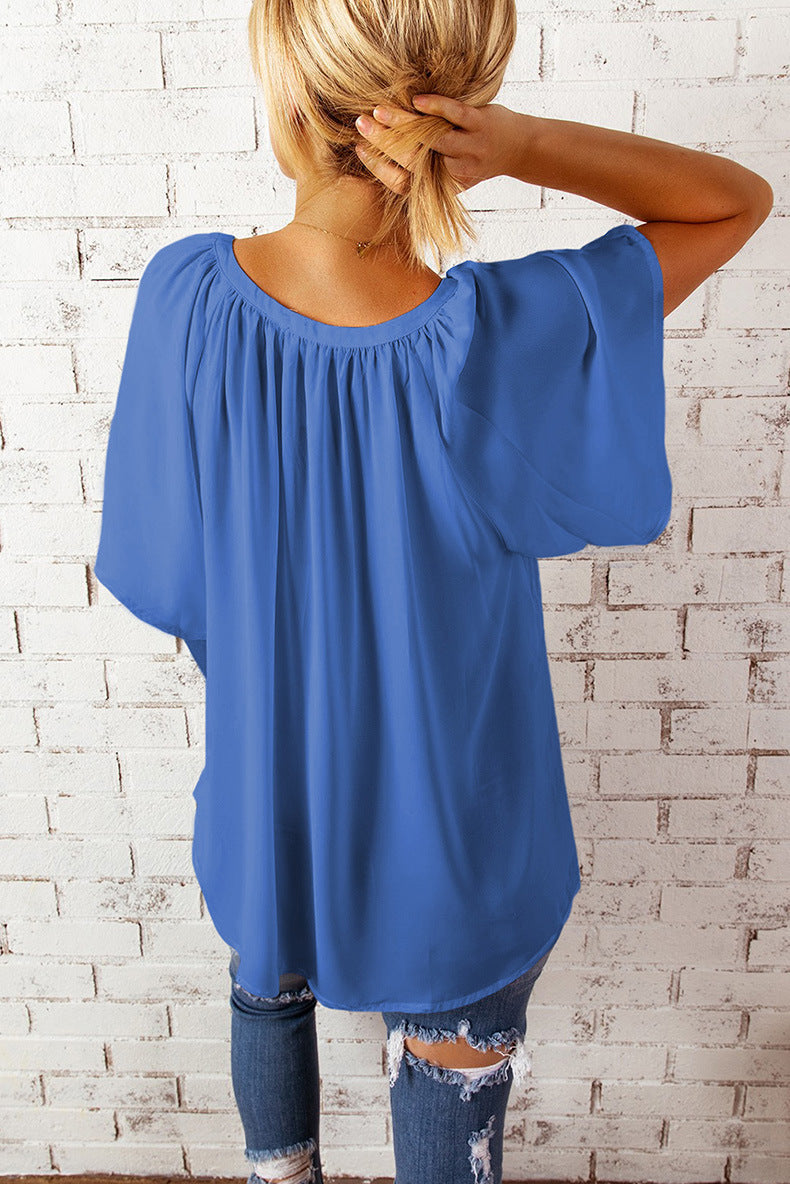 Classy Women's Summer Loose-fitting Casual T-shirt Lace Shirt, Chiffon Shirt