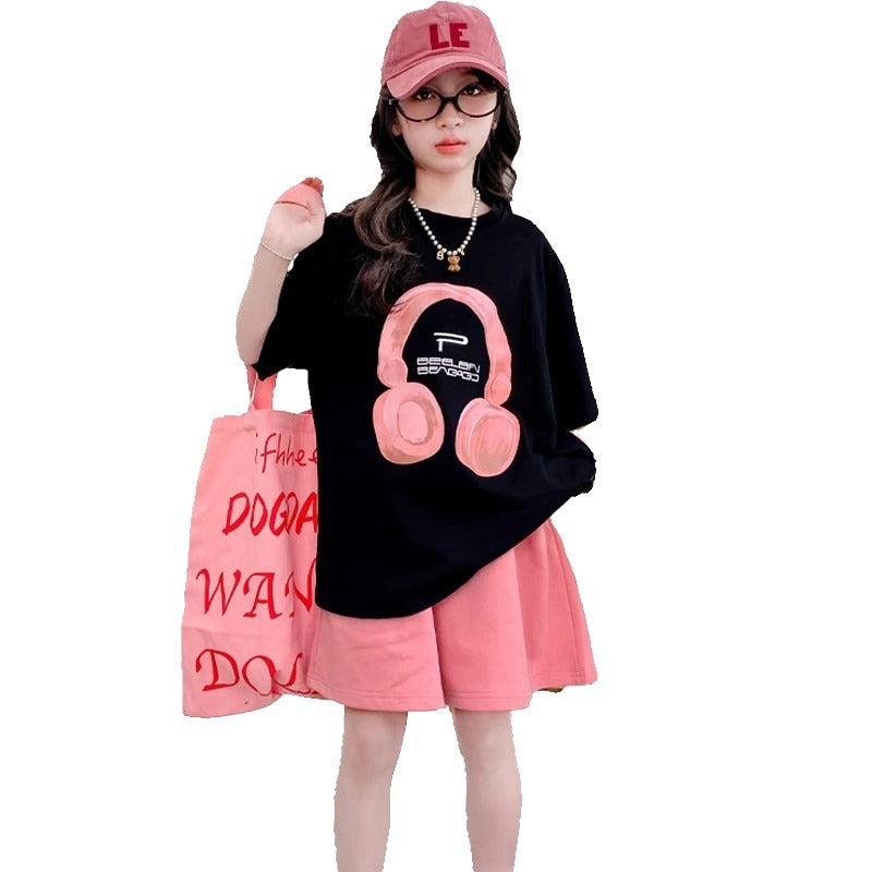 Sleeve T-shirt Top Casual Shorts Two-piece For Children's Suit