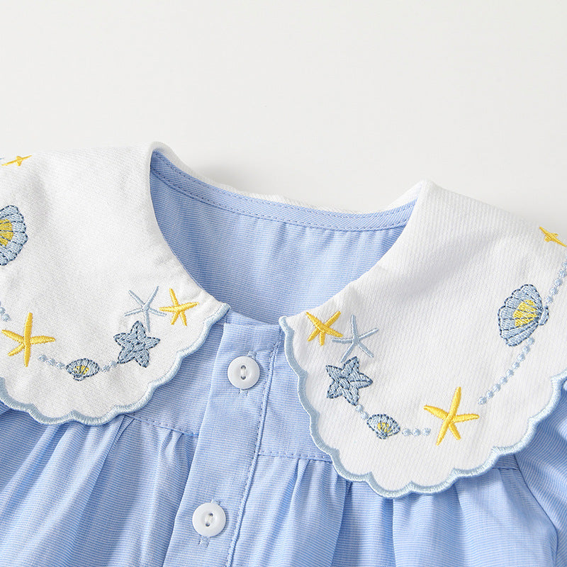 Home Close-fitting Breathable Embroidered Lapel Dress Two-piece Set Versatile Slimming Children's Suit