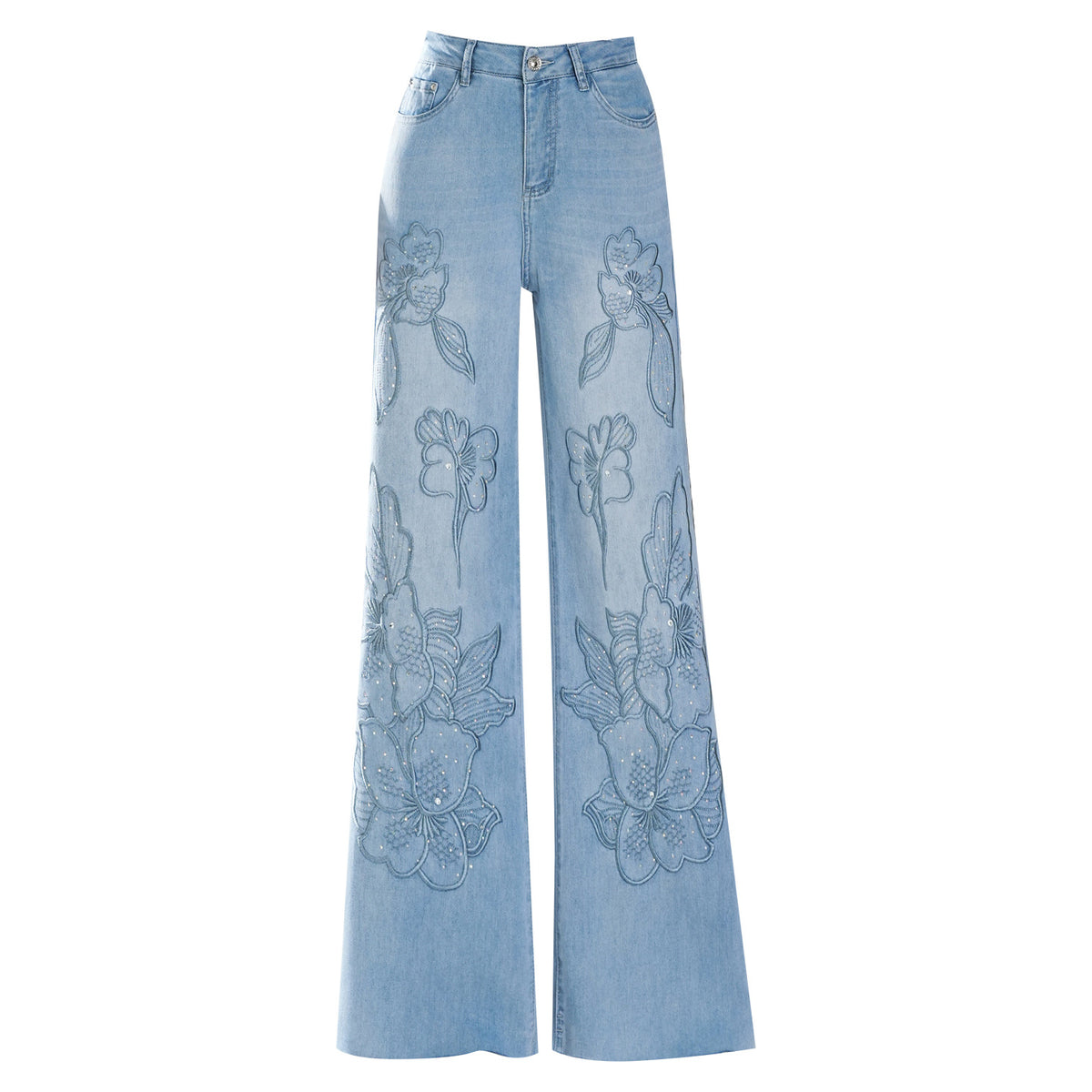 Embroidered Hot Fix Rhinestone Personalized Lengthened Mop Casual Pants