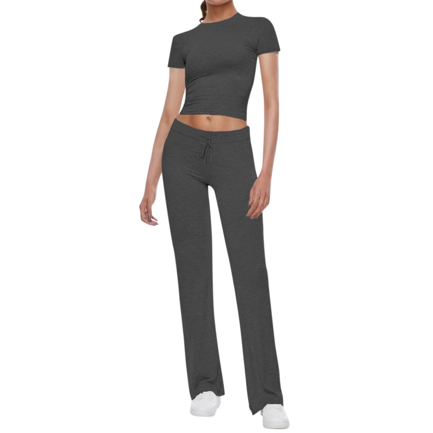 American Basic Solid Color T-shirt Flanging Waist Head Sleeve Hot Fashion Casual Suit