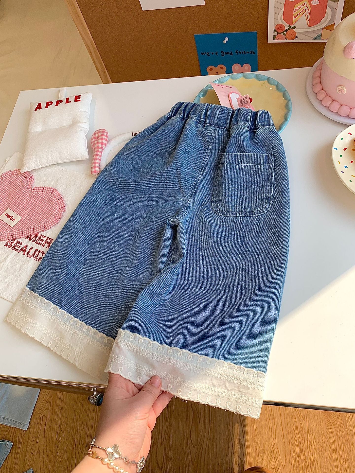 Children's Summer Jeans Western Style Lace Patchwork Easy Matching Children's Pants