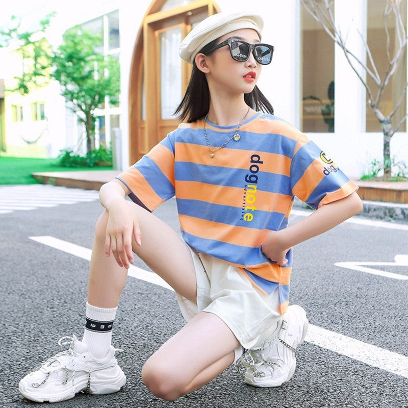 Children's Sports Young Teen Clothing Fashionable Short Sleeve Two-piece Summer Children's Suit
