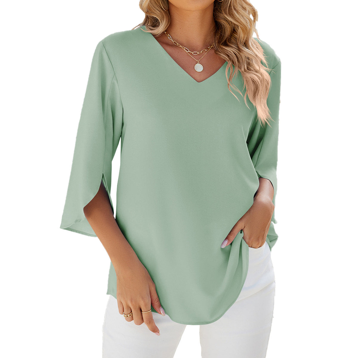 Women's Solid Color Half Sleeves Loose Blouses