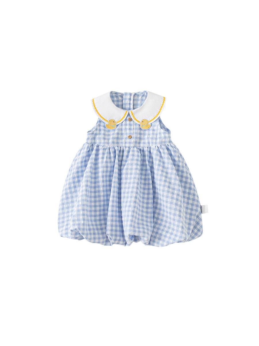 Children's Clothing Summer Cute Doll Collar Skirt Embroidered Tartan Children's Dress