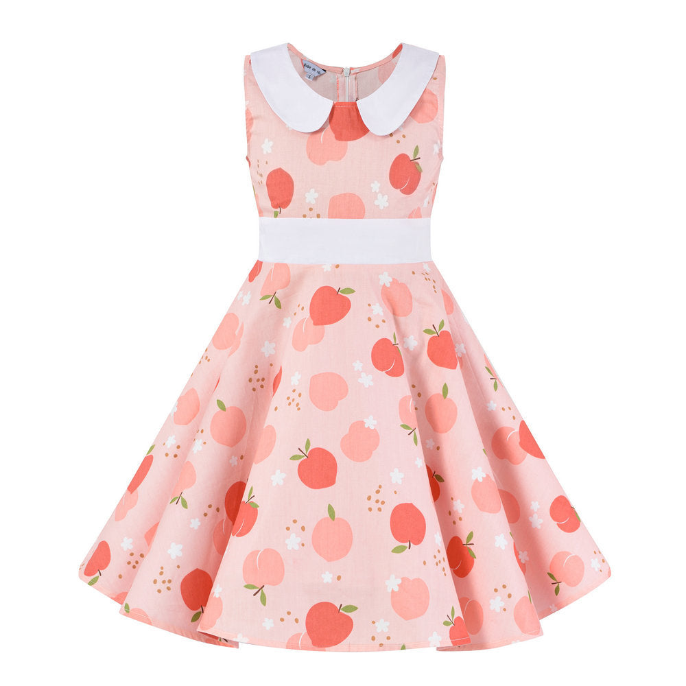 Retro Polka Dot Doll Collar Cinched Sleeveless Daily Children's Dress